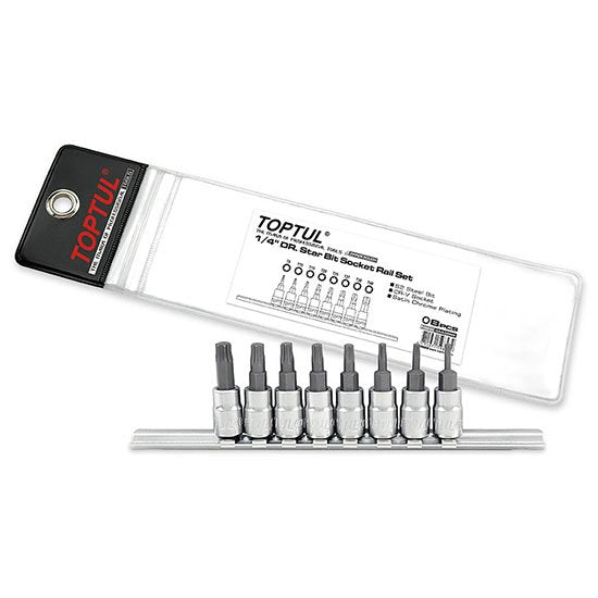 Toptul 8pc 1/4in Dr. Star (Torx) Bit Socket Rail Set