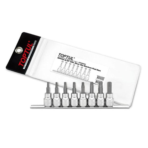 Toptul 8pc 3/8in Dr. Star (Torx) Bit Socket Rail Set