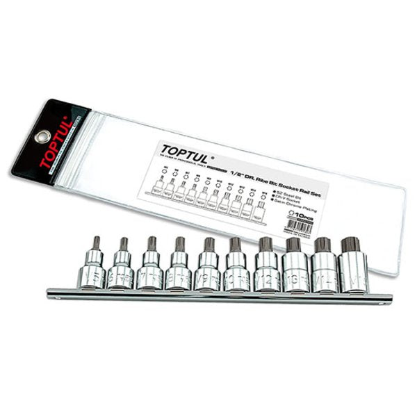 Toptul 10pc 1/2in Dr. Ribe Bit Socket Rail Set