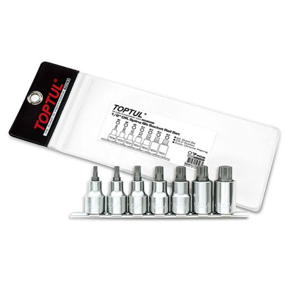 Toptul 7pc 1/2in Dr. Spline Bit Socket Rail Set