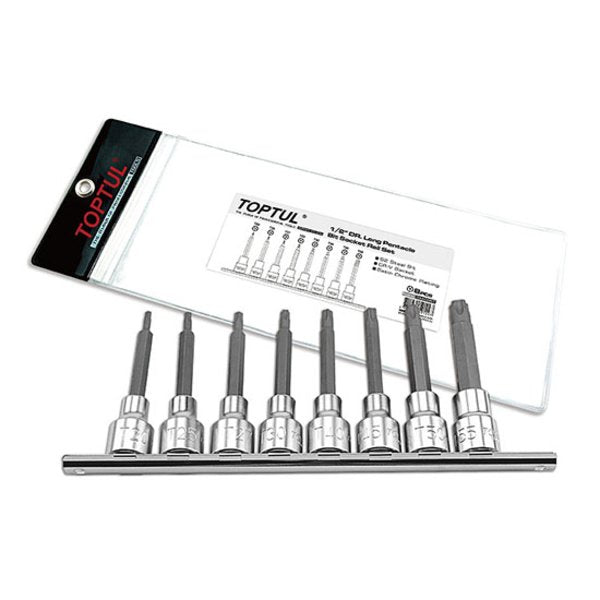 Toptul 8pc 1/2in Dr. Long Pentacle Bit Socket Rail Set (Extra Long)
