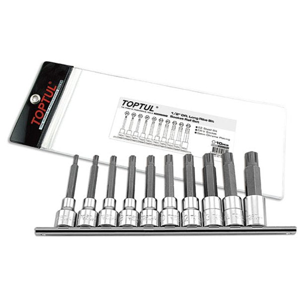 Toptul 9pc 1/2in Dr. Long Hex Bit Socket Rail Set