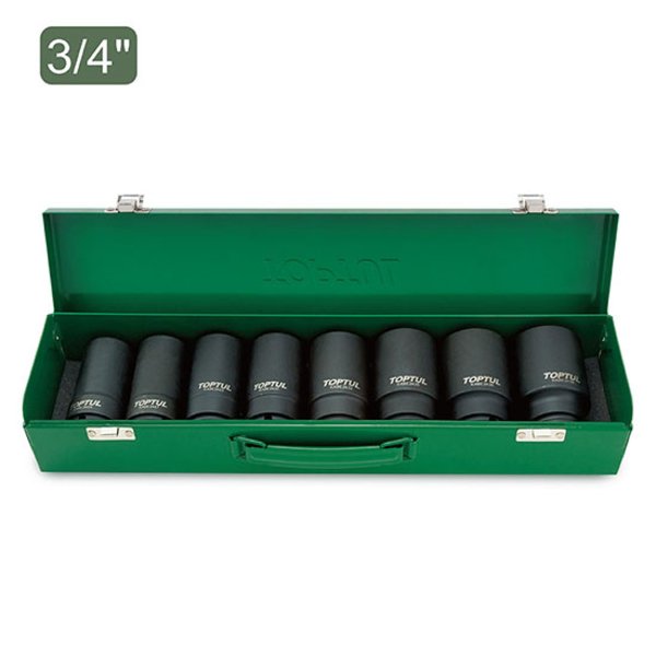 Toptul 8pc 3/4in Dr. 6pt Deep Flank Impact Socket Set - Metric