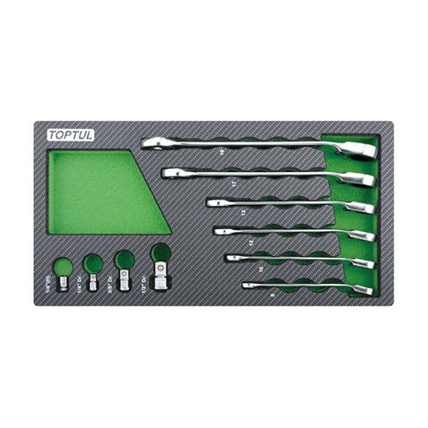 Toptul 10pc Pro-Series Reverisble Ratchet Combination Spanner Set (Modular Insert Tray System)