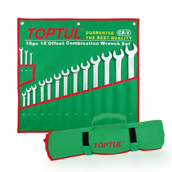 Toptul 16pc Long Combination Spanner Set - Imperial