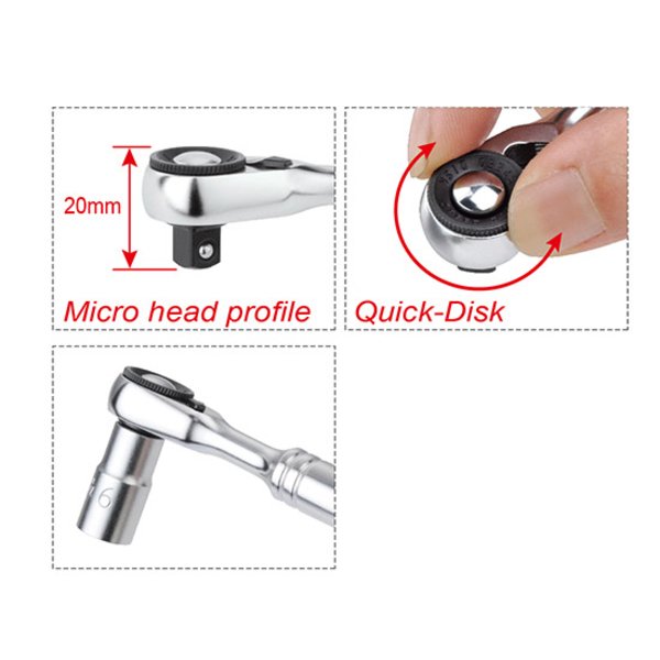 Toptul 1/4in Dr. 60T Mini Reversible Ratchet Handle with Quick Release