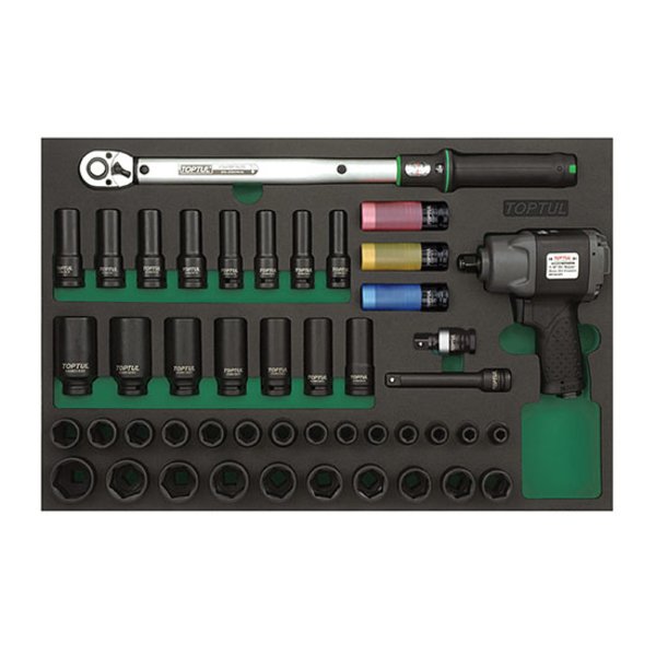 Toptul 46pc 1/2in Dr. Torque Wrench & Air Impact Wrench Socket Set (Modular Insert Tray System)