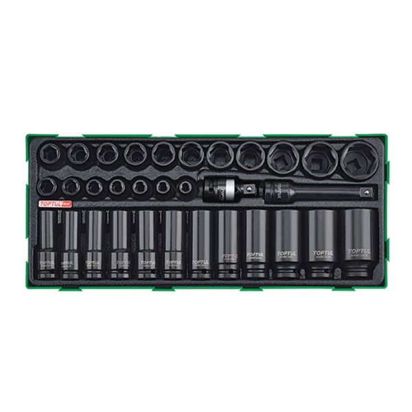 Toptul 32pc 1/2in Dr. 6pt Flank Impact Socket Set - Metric (Modular Insert Tray System)