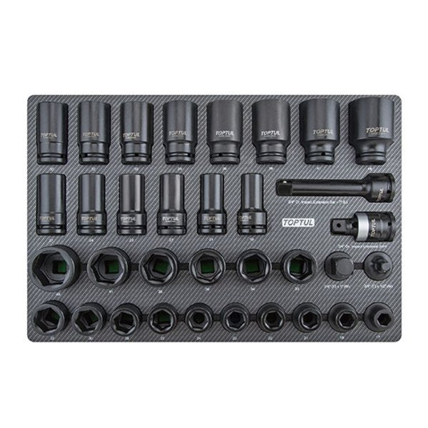 Toptul 34pc 3/4in Dr. Impact Socket Set (Modular Insert Tray System) - Metric