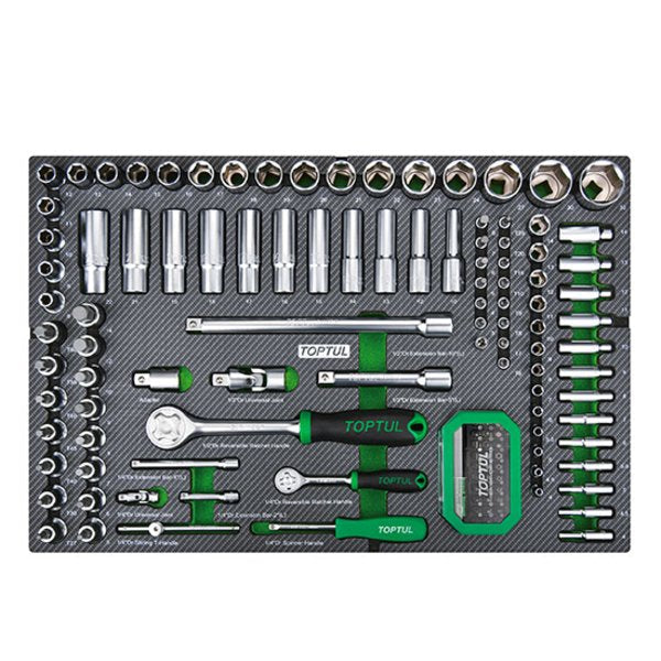 Toptul 133pc 1/4in & 1/2in Dr. 6pt Flank Socket Set (Modular Insert Tray System)