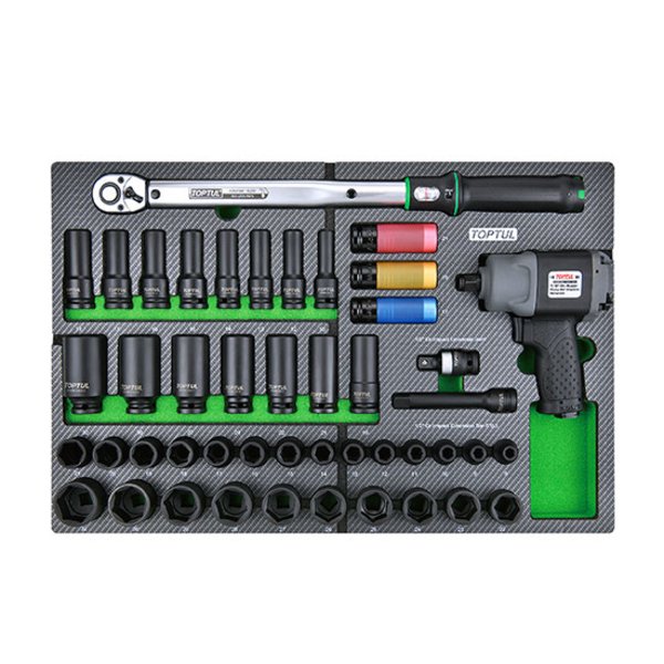 Toptul 46pc 1/2in Dr. Torque Wrench & Air Impact Wrench Socket Set (Modular Insert Tray System)