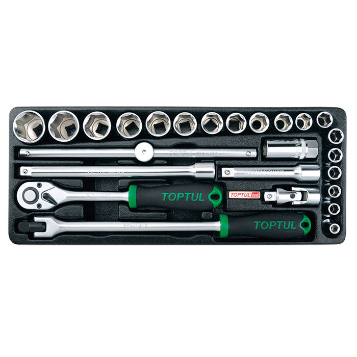 Toptul 25pc 1/2in Dr. 6pt Flank Socket Set