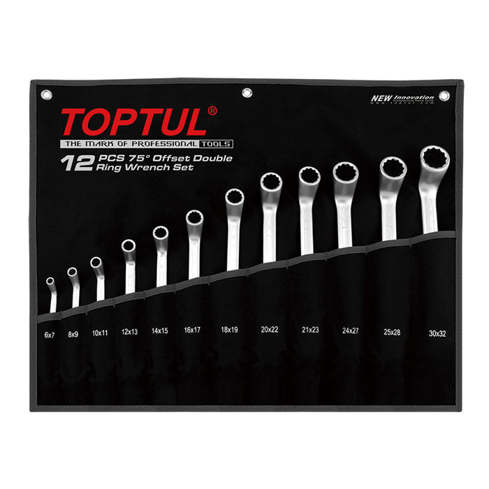 Toptul 12pc 75° Offset Double Ring Spanner Set - Metric