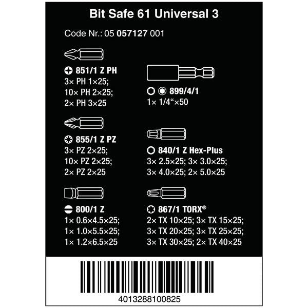 Wera Bit-Safe 61 Universal 3 61 Pce Insert Bit Set 057127
