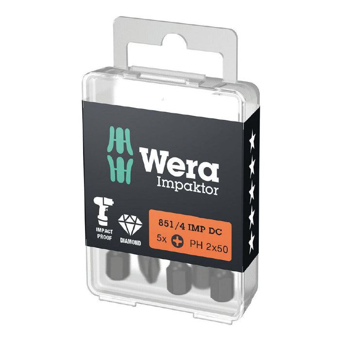 Wera 851/4 Impaktor Diamond Coated Phillips Bit PH 3x50mm, 5pk 057657