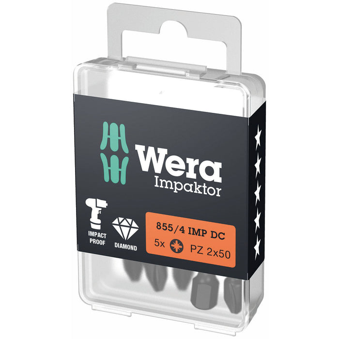 Wera 855/4 Impaktor Diamond Coated Pozi Bit PZ 3x50mm 5 Pack 057662