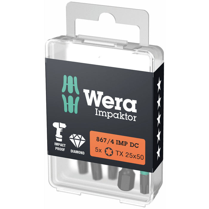 Wera 867/4 Impaktor Diamond Coated Torx® Bit TX25x50mm 5 Pack 057665