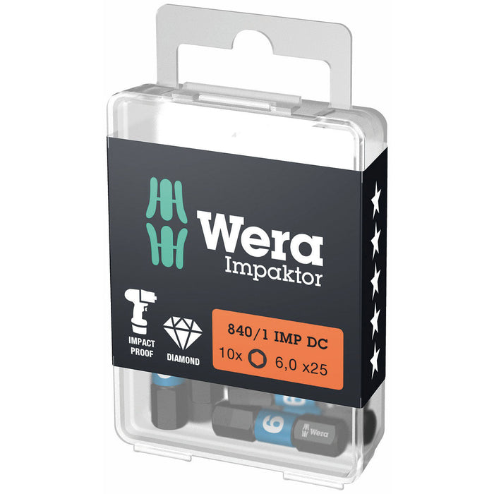 Wera 840/1 Hex Impaktor DC Bits 3x25mm 10 Pack 057603